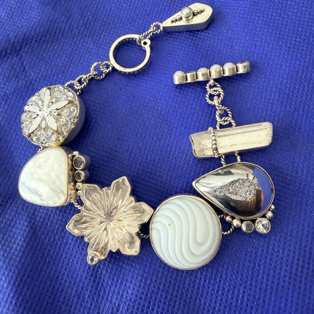 Vtg Mars & Valentine Sterling Silver Echo Dreamer Bracelet 8.5" 61.88g Gemstone